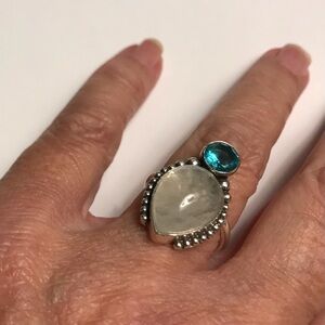 Moonstone Blue Topaz Stamped 925 Sterling Silver Ring